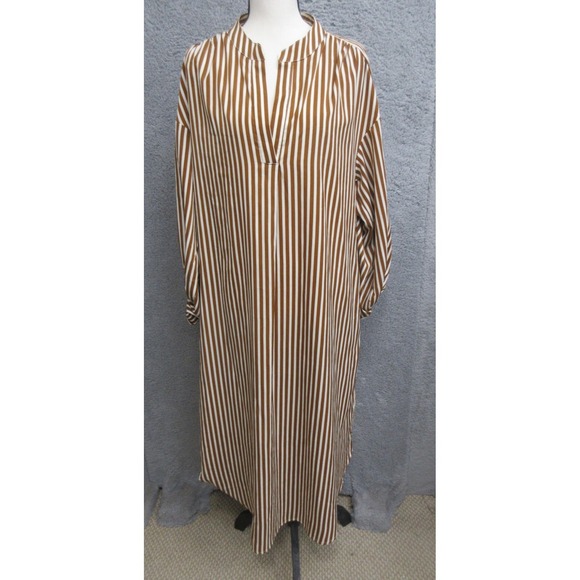 Vici Dresses & Skirts - VICI Stripe Shirt Dress Women S Brown White Neutral Relaxed Capsule Quiet Luxury